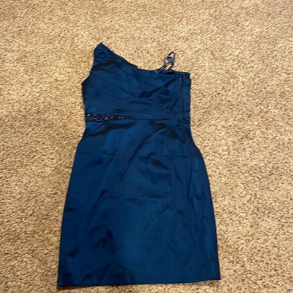 Mardigras gown Adrianna Papell one strap teal blue dress - Picture 12 of 13